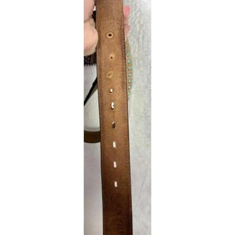 Vintage Hand Tooled Western Belt Turquoise Y2K Cowgirl Grunge Genuine Leather 38